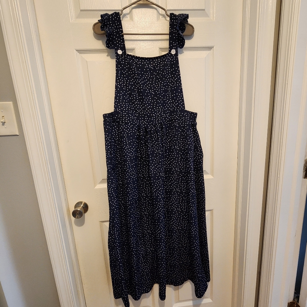 Navy Polka Dot Ruffle Strap Dress